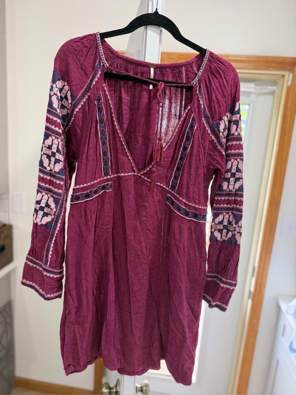 Free people Embroidered Boho Tunic Dress in Deep Berry